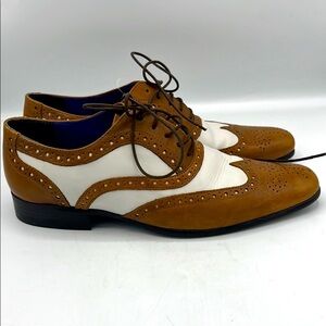 Brown and White Oxford Shoes with Brogue Detailing